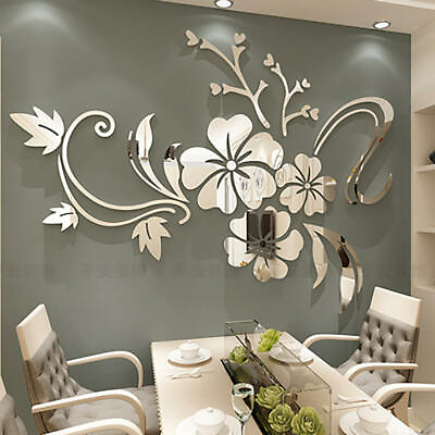 Fashion Flower 3D Mirror Wall Stickers Removable Decal Art Mural Home Decor $15.99