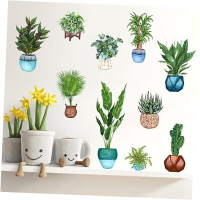 #ad Hanging Orchids Wall Stickers Green Potted Plants Wall Sticker Removable $14.45