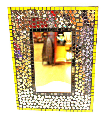 #ad Wall Decor Mirror Beautiful Nice Gift Black Yellow Gold Mosaic Inlay Amazing $65.00