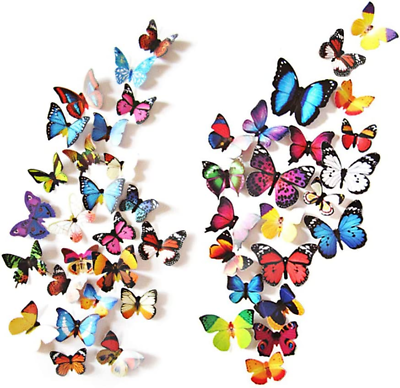#ad 80Pcs Butterfly Wall Decor 3D Butterflies Wall Decals Removable Reusable Mural $16.65