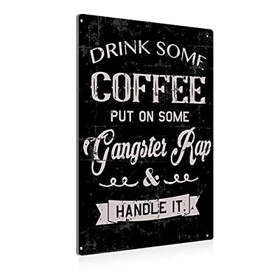 #ad Funny Kitchen Metal Tin Sign Wall Decor Vintage Drink Some Coffee Sign for Ho... $17.60