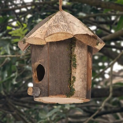 #ad #ad Outside Wooden Bird Houses Nest Natural Decor Bird Hut Garden Birdhouse Decor $20.00