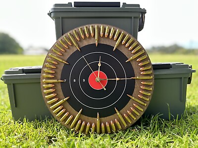 #ad Target Wall Clock Oak 12 Inch 9mm 5.56 Inert Decommissioned Ammo Bullet $99.00