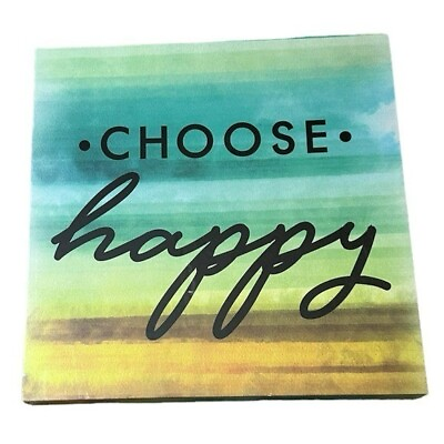 #ad CHOOSE HAPPY Wall Decor Accent Blue Ombre Office Bedroom 8”x8” $7.85