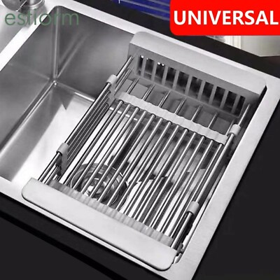 Kitchen Stainless Steel Dish Drainer Over Sink Roll Up Dish Drying Rack Draining $16.95