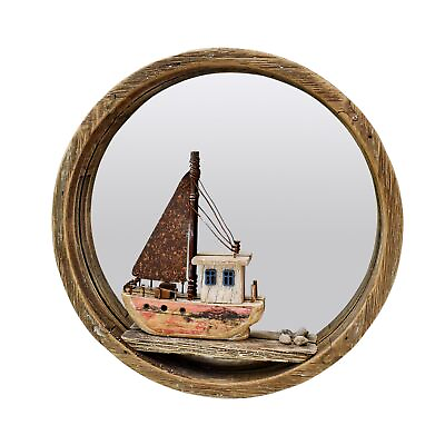 #ad Round Wood Mirror Rustic Large Wall Mirrors Decor Solid Wood Frame Decorative... $42.19