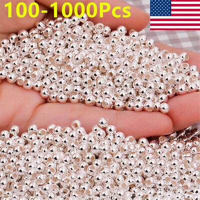 #ad #ad 100 1000x Genuine 925 Sterling Silver Round Ball 3mm Beads Making Jewelry DIY US $1.54