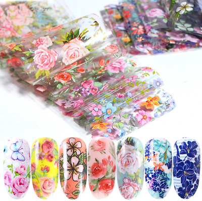 #ad 10Pcs Nail Foil Stickers Set For Nails Flowers Art Film Floral Nail Decals X2 $2.98