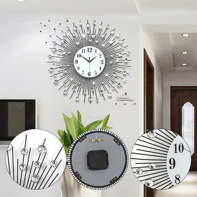 #ad Luxury Large Wall Clock 60cm 3D Peacock Metal Wall Watch Living Room Home Decor $42.36
