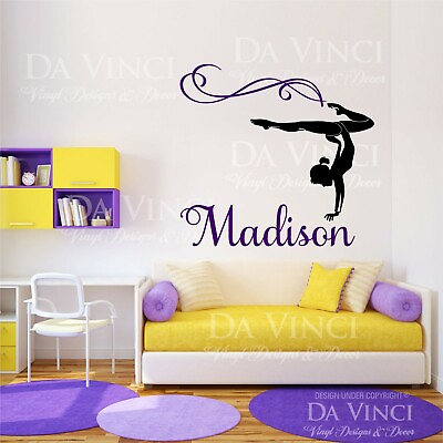 #ad Personalized Girl Name Gymnast Gymnastics Dance Vinyl Wall Decal Sticker Room $35.99