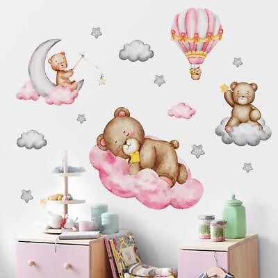 #ad Cartoon Bear Coulds Wall Stickers Baby Nursery Diy Kids Room Home Decor Decal $9.90