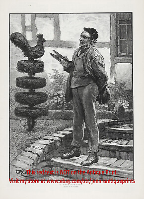 #ad #ad Botany Topiary Gardener Artist Charming Large 1880s Antique Gardening Print $49.95