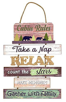 #ad Cabin Rules Sign Rustic Wooden Door Wall Decor Vertical Hanging Outdoorsy Family $44.17