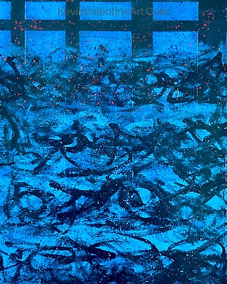 #ad Signed Blue Contemporary Abstract Expressionist Maximalist Signed Painting $150.00