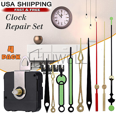 4 PCS DIY Wall Quartz Clock Movement Mechanism Replacement Repair Tool Parts Kit $13.06
