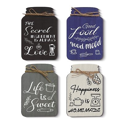 #ad 4 Pieces Kitchen Quotes Wooden Wall Art Rustic Farmhouse Wood Wall Hangings V... $27.75