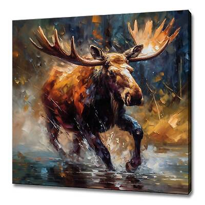 #ad Colourful Moose Painting Style Animal Canvas Print Modern Home Decor Wall Art GBP 28.75