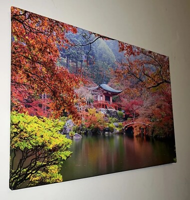 #ad Japanese Garden Water Nature Colourful Landscape Wall Art Framed Canvas Pictures GBP 18.00
