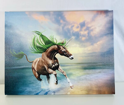#ad Unicorn With Green Hair Print Wall Art Decor On Canvas 16 X 12 Ready To Hang $22.00