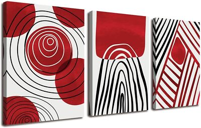 #ad 3Pcs 12quot;x16quot; Red Abstract Boho Wall Hang Art Decor Framed Rectangle Canvas Print $72.00