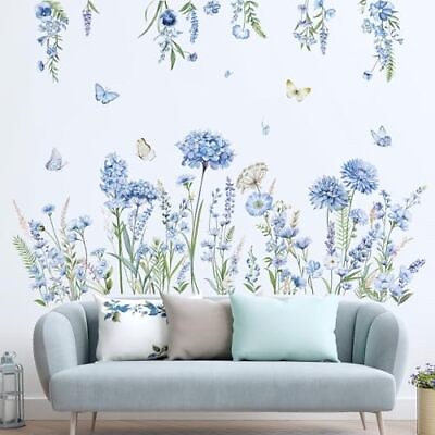 #ad Spring Wildflower Wall Stickers Blue Floral Garden Flower Wall Decals Girls $28.33