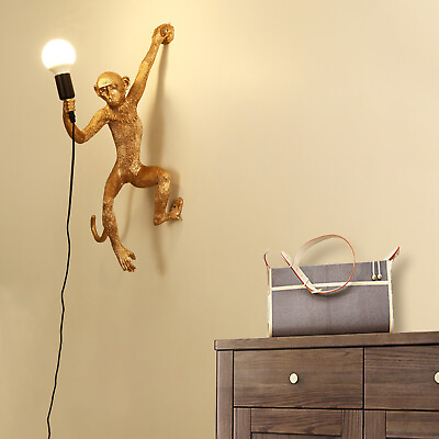 #ad Vintage Wall Lamp Golden Monkey Shape Resin Wall Light Fixture Bed Room Decor $59.85