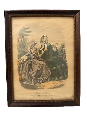 #ad Antique Miroir Des Modes French Fashion Print Ladies Art Paris Framed 1800#x27;s ca. $50.00
