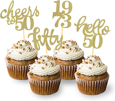 #ad 24 Pcs Glitter 50Th Birthday Cupcake Toppers for Celebrating Fifty Years Old Bir $16.32
