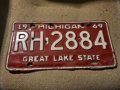 #ad Rustic Michigan 1969 Old License Plate Car Tag Vintage Garage Man Cave $9.99
