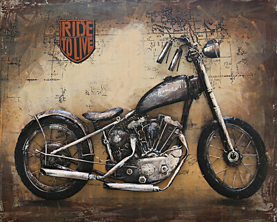 #ad Recycled Vintage Motorcycle Wall Art Painting 3D Hand Made Classic Artwork $109.50