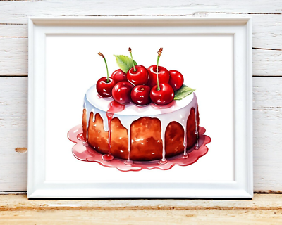 #ad Cherry Cake Wall Art Print Cherry Cake Wall Art Decor Kitchen Decor Wall Art $9.99