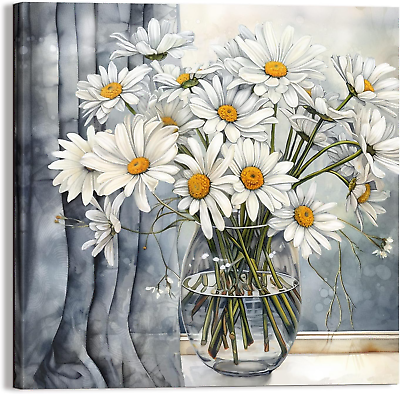 #ad #ad Gray Daisy Bathroom Wall Decor Canvas Print Picture Art Hanging Dining Room Kitc $29.98