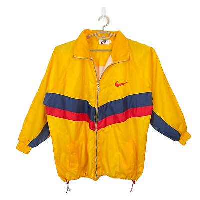 #ad Nike Windbreaker Jacket Men#x27;s Yellow Vintage Full Zip Size Large $98.97