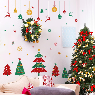 #ad Christmas Wall Stickers Decoration Set Plaid Xmas Tree Wall Murals Floor Déco... $16.99