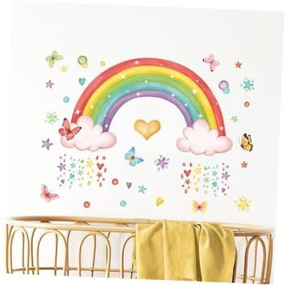 #ad #ad Cartoon Rainbow Wall Stickers Clouds Stars Wall Decals Colorful Butterflies $21.31