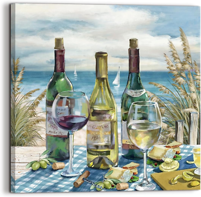 #ad Kitchen Canvas Wall Art Vintage Red Wine Bottle Print Picture for Dining Room an $12.12