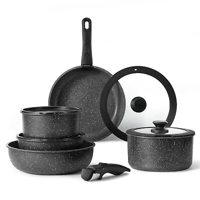 #ad 11pcs Nonstick Cookware Set With Detachable Handle Induction Kitchen Sets No... $139.73