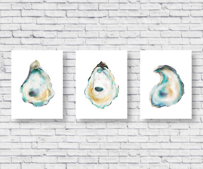 #ad Oyster Watercolor Painting Prints Set of 3 Art Triptych Beach Coastal Decor $194.98