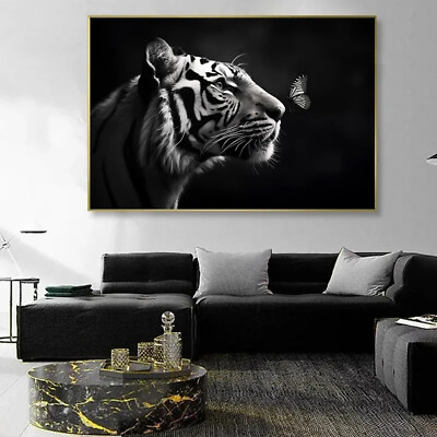 #ad #ad Black and White Tiger Animal Posters Prints Wall Art Decor Canvas Painting $9.48