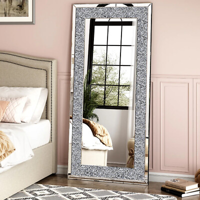 #ad Wall Hanging Rectangle Gorgeous Silver Mirror Crush Crystal Diamond Decor Mirror $159.92
