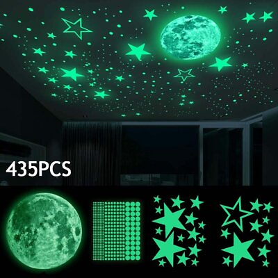 435PCS Glow In The Dark Luminous Stars amp; Moon Wall Stickers Decal Kid Room Decor $8.40