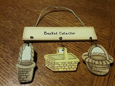 #ad Mini Wooden Wall Hanging Country Plaque quot;Basket Collectorquot; Decor Primitive  $1.29