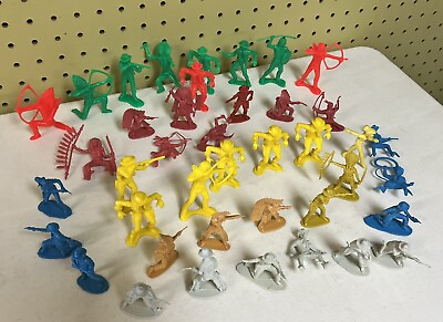 #ad Vintage Lot Of 40 Fort Apache Multi Colored Plastic Indian Figures 1990’s $27.90