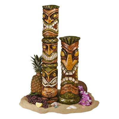 #ad Mahalo Tiki Set: Exotic Hawaiian Totem Primitive Tiki Garden Yard Pool Statues $189.28