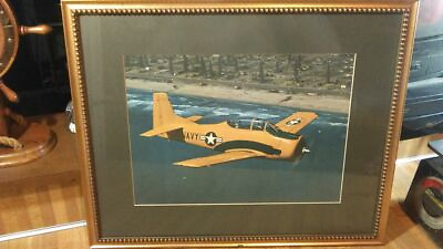 #ad Vintage Navy Framed Airplane Picture19x15 2glass woodhangsgd $29.99