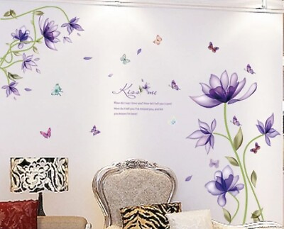#ad NEW 60” x 55” Purple Orchid Flowers amp; Butterflies Wall Stickers Vinyl Decal Set $46.99