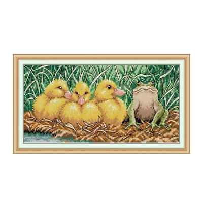 #ad Cross Stitch Yellow Duck Frog DIY Canvas Home Room Decors Embroidery Needle Work $48.77