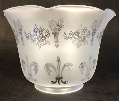 #ad 4quot; Fitter Frosted FLEUR DE LIS ETCHED FILIGREE GLASS GAS FLOOR LAMP SHADE #8544 $69.70
