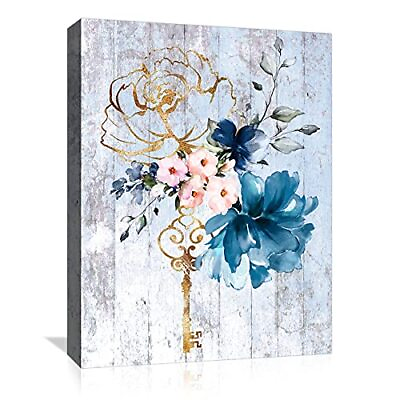#ad Flower Bathroom Wall Decor Art Pink Blue Pictures Rustic Canvas Wall Art for $22.90