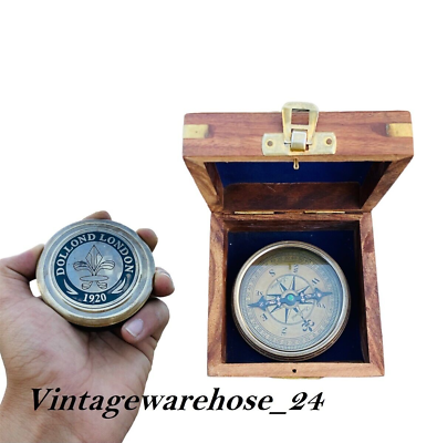 #ad #ad Antique Brass Poem Compass with Wood Case Rustic Vintage Home Decor Gifts $44.00